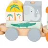 Small Foot - Wooden "Safari" 3 Carriage Train & Blocks Pull Along Toy