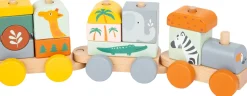 Small Foot - Wooden "Safari" 3 Carriage Train & Blocks Pull Along Toy