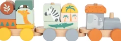 Small Foot - Wooden "Safari" 3 Carriage Train & Blocks Pull Along Toy