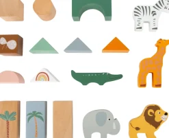 Small Foot - Wooden "Safari" Building Blocks 50 Piece Set With Storage Tub