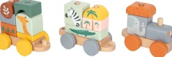 Small Foot - Wooden "Safari" 3 Carriage Train & Blocks Pull Along Toy