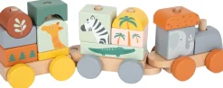 Small Foot - Wooden "Safari" 3 Carriage Train & Blocks Pull Along Toy