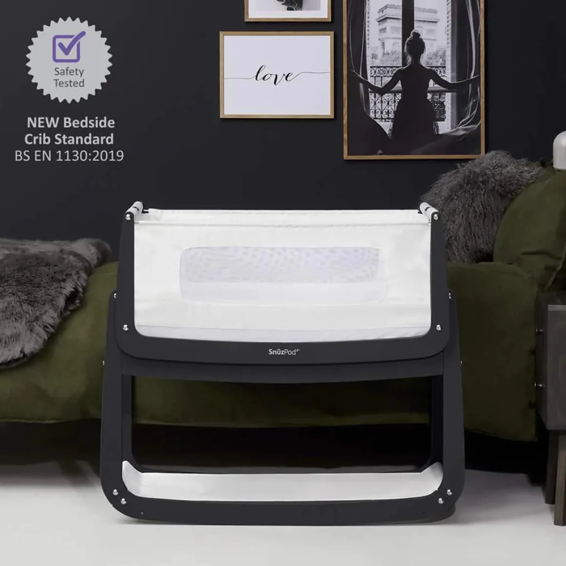 SnuzPod4 Bedside Crib - Slate