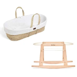 The Little Green Sheep - Organic Knitted Moses Basket + Stand - White