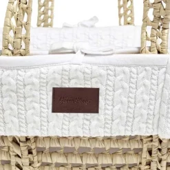 The Little Green Sheep - Organic Knitted Moses Basket + Stand - White